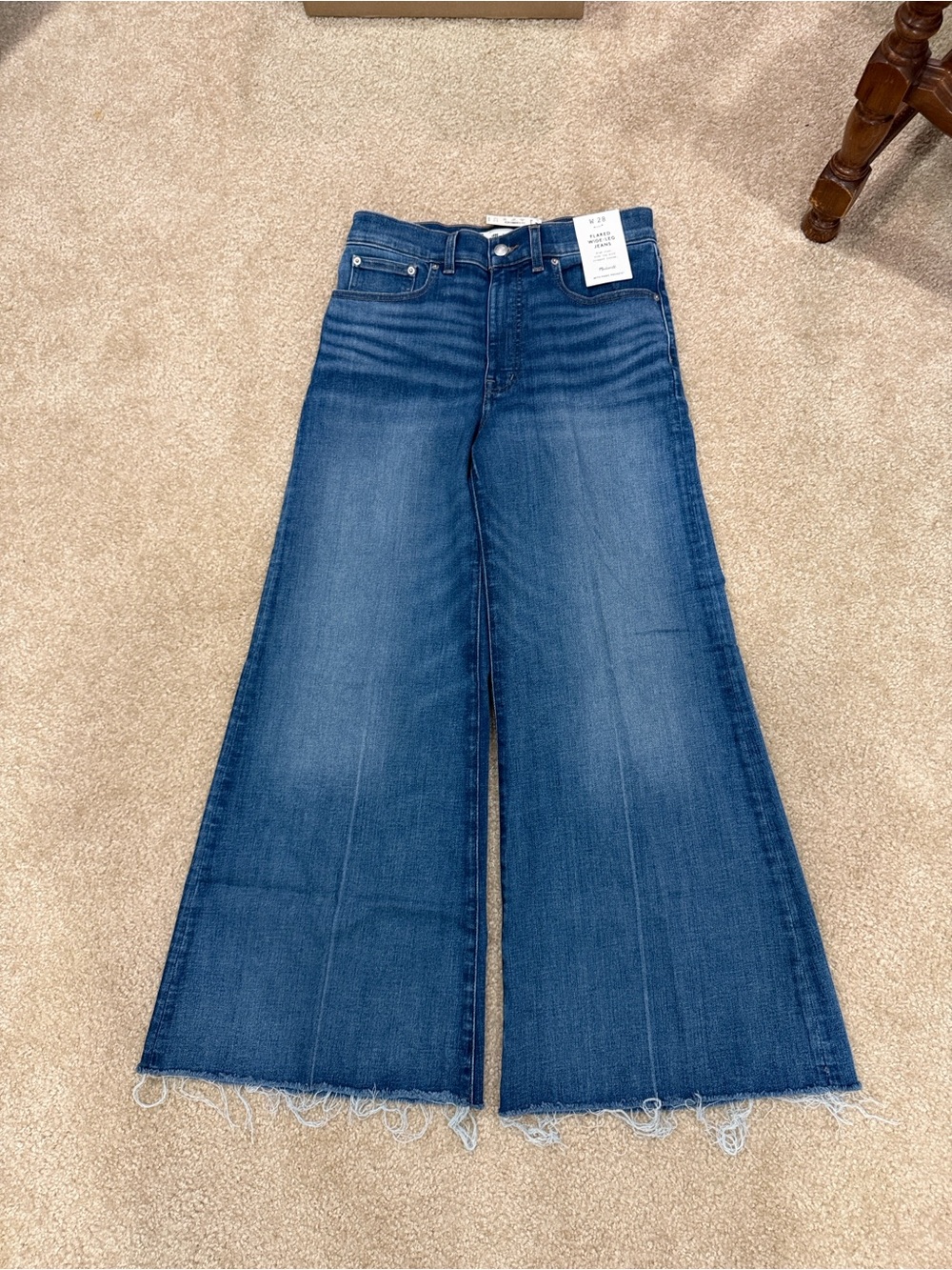 Madewell Dark Blue Wide-Leg Raw Hem Jeans